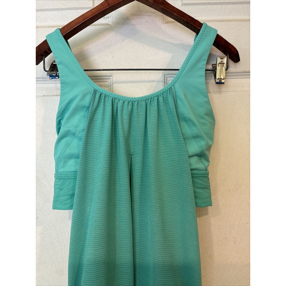 Lululemon Teal Green tank w/sports bra no limits running tank built in shelf Sz6